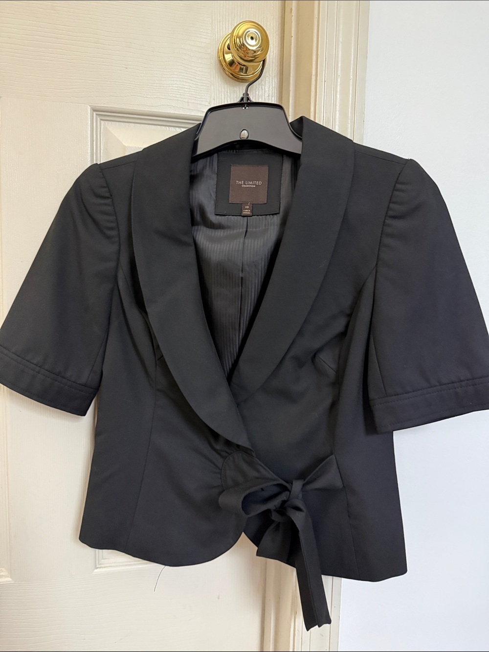 The Limited Black Short-Sleeve Tie-Front Blazer